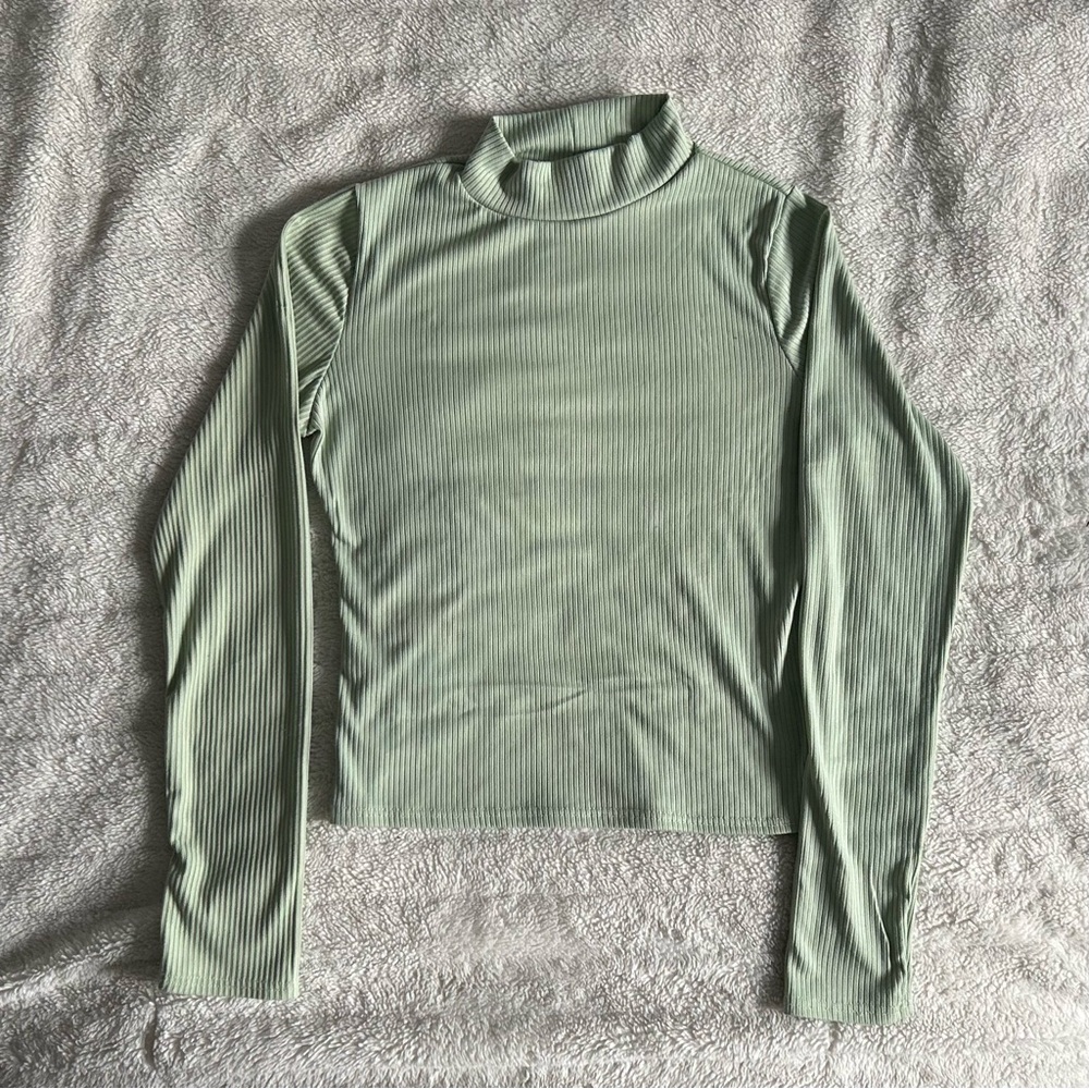 Mint Green Ribbed Turtleneck Mockneck Top Fall